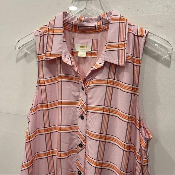 Anthropologie Maeve Flounced Mini Dress Button Front Sleeveless Pink Medium - Picture 7 of 14